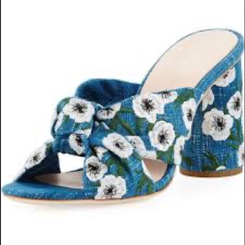 Loeffler Randall ‘Coco’ denim embroidered mules 7.5 w/ BOX - like new